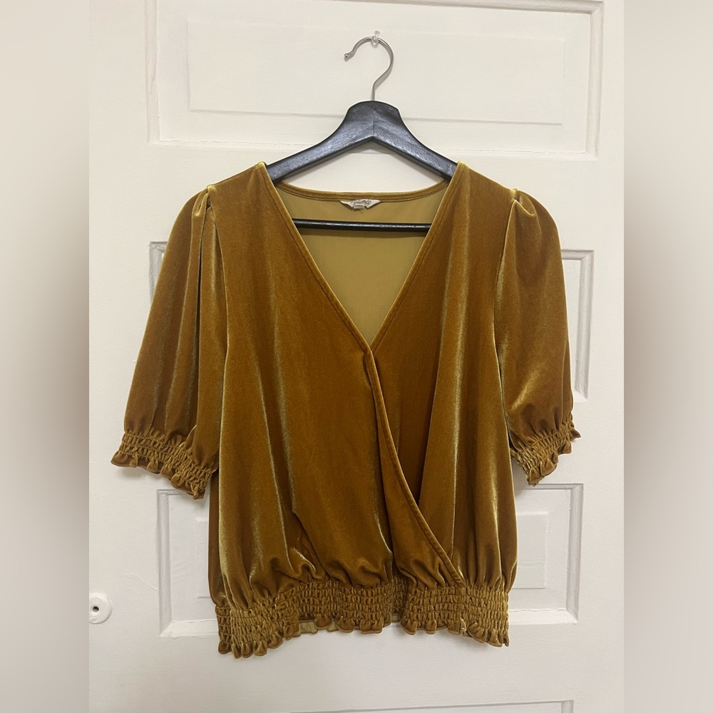 MADEWELL smocked crossover top, velvet, gorgeous yellow gold